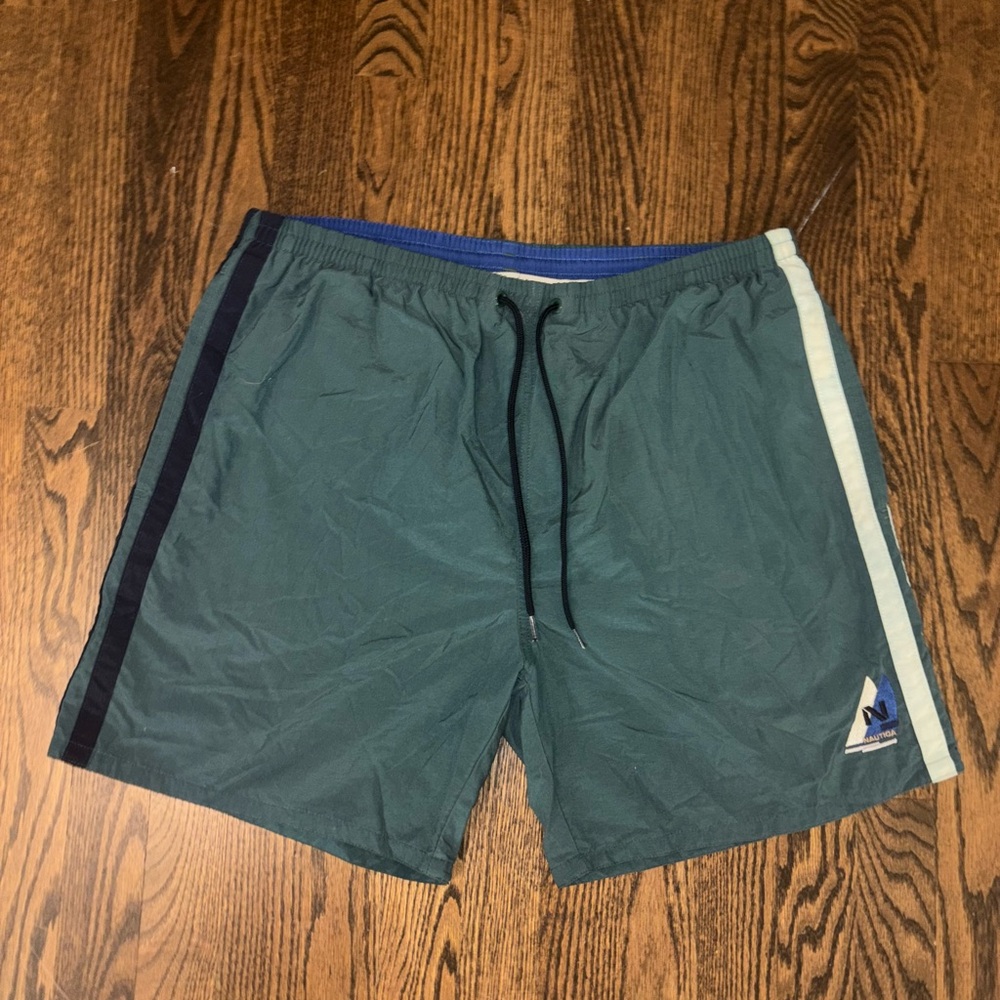 Vintage Nautica Green and White Track Shorts